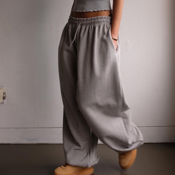 Oversized gray cotton pants joggers women relaxed trousers pants - Picture 3 of 4